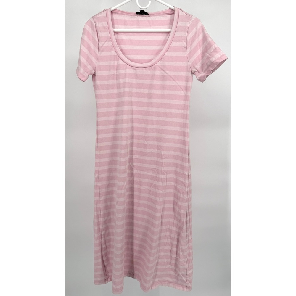 J. Crew Pink White Striped T Shirt Dress Maxi Length Casual Everyday‎ Size S